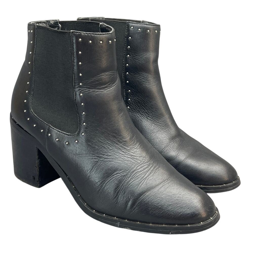 Steve Madden Vintage Black Leather Studded Slip On Ankle Boot Women 7.5